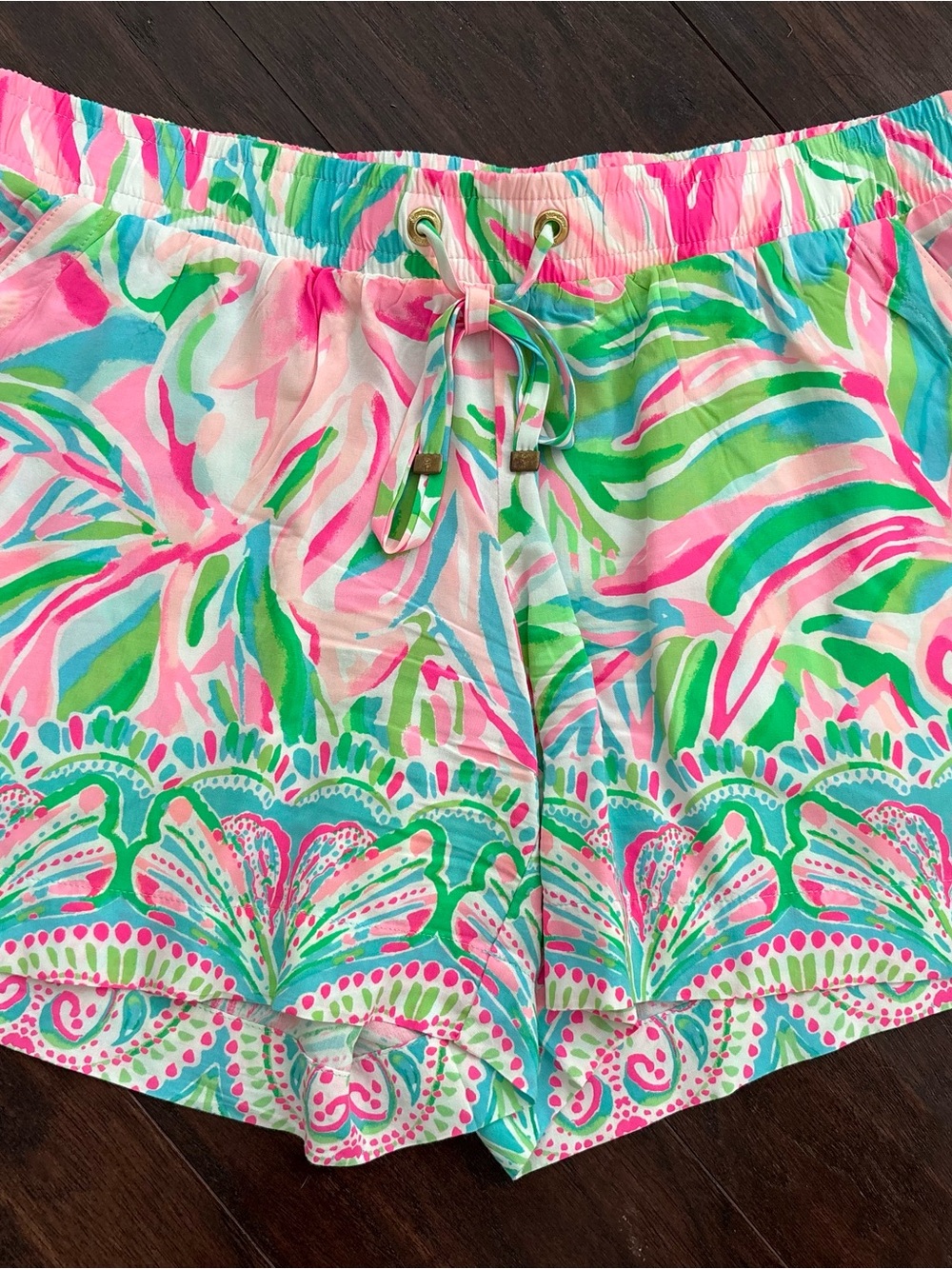 Lilly Pulitzer Pink, Green & Aqua Smocked Waist Shorts